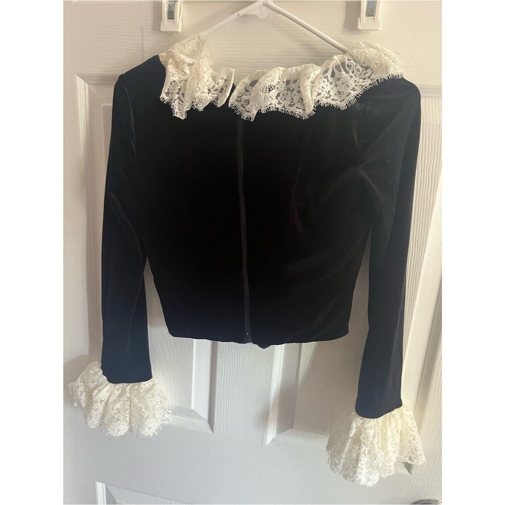 House of CB Top Black Velvet Jacinda Lace Ruffle Long Sleeve Corset size XS - Picture 7 of 10